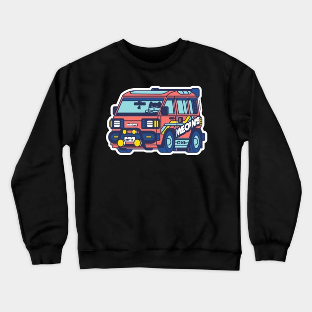 Red and Blue Van Life Cat Crewneck Sweatshirt by meowproject